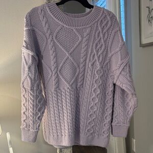 Free People Leslie cable knit oversized sweater in Frost Lavendar. Size XS